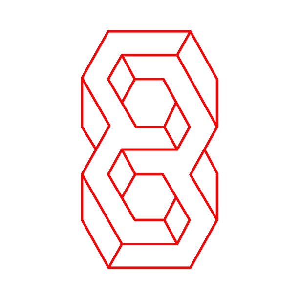 虚幻的几何图形。视错觉形状。不可能的对象。光的艺术。线的艺术。神圣几何学。标志。图片下载