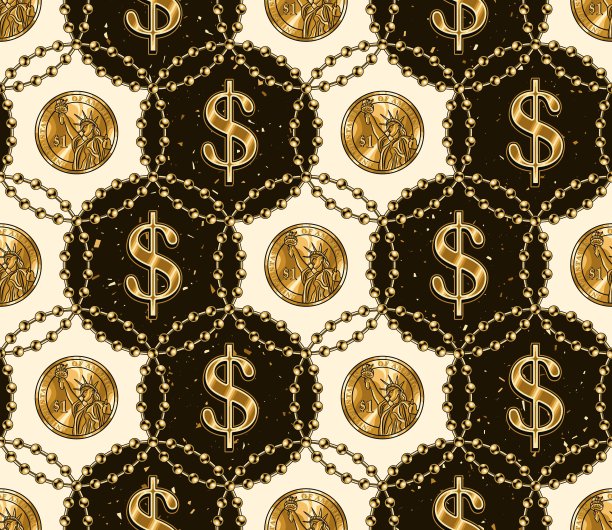 图案上有金色的美元符号，一美元硬币图片下载