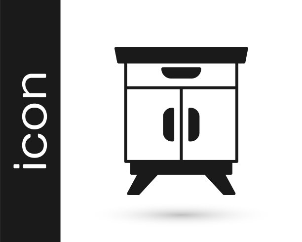 黑色家具床头柜图标孤立在白色背景。向量图片下载