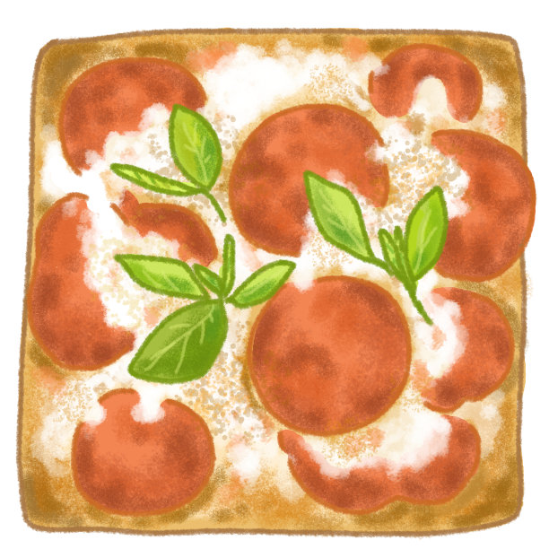 脆脆吐司配芝士，意大利腊肠和罗勒，手绘粉彩和粉笔插图图片下载