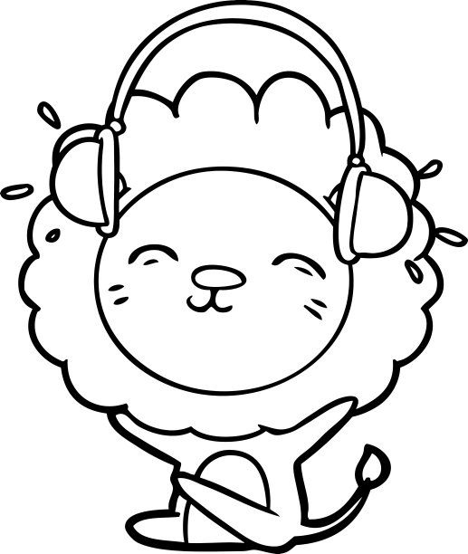 卡通狮子在听音乐图片下载
