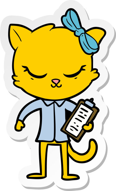 带蝴蝶结的可爱卡通商务猫贴纸图片下载