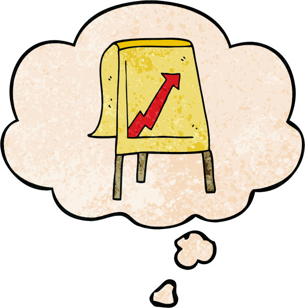 卡通商业图表与箭头与思想泡沫的垃圾质感风格图片下载
