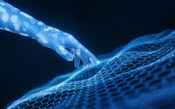 网络空间数据线与虚拟手，3d渲染。图片下载