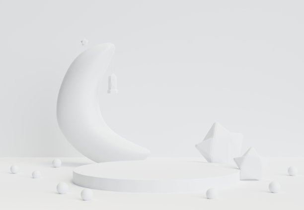 3d渲染斋月卡里姆节日设计。月牙形背景与星星和灯笼，圆形讲台，舞台工作室为产品宣传。节日横幅、海报。阿拉伯文书法翻译斋月卡里姆图片下载