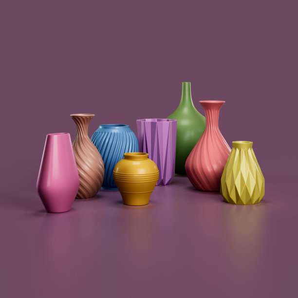 一组八个彩色花瓶图片下载