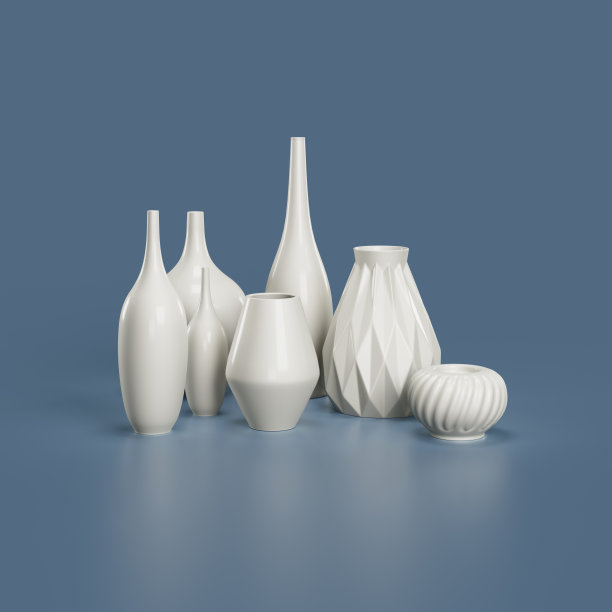 一组七个白色花瓶图片下载