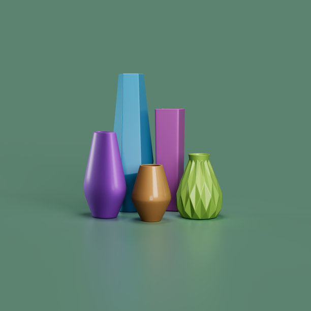 一组五只彩色花瓶图片下载