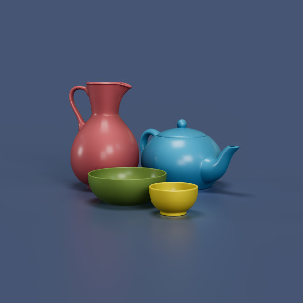 一组彩色的陶瓷物品图片下载