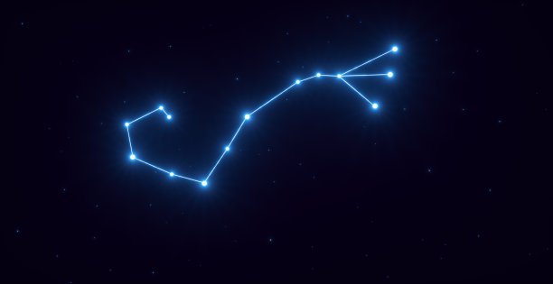 蓝色霓虹灯天蝎座与星星- 3D插图图片下载