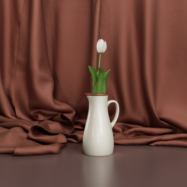 一朵郁金香花放在一个有窗帘的罐子里图片下载