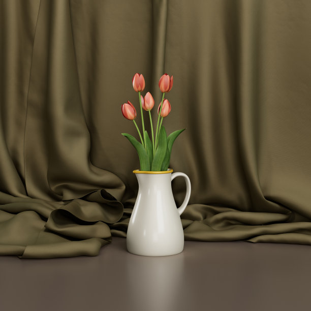 郁金香花放在一个有窗帘的罐子里图片下载