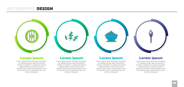 把希腊盾、宙斯、碗里的橄榄和火炬放在一起。业务信息图模板。向量图片下载