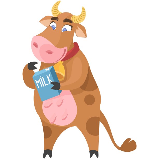 牛用牛奶包装盒卡通人物孤立矢量图片下载