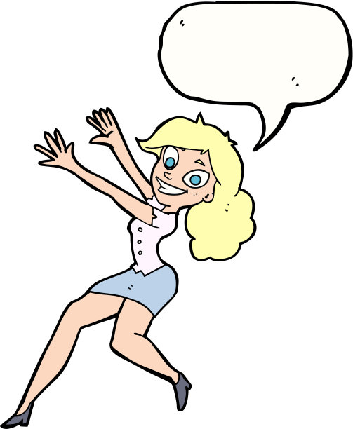 卡通快乐女子用言语泡泡跳跃图片下载