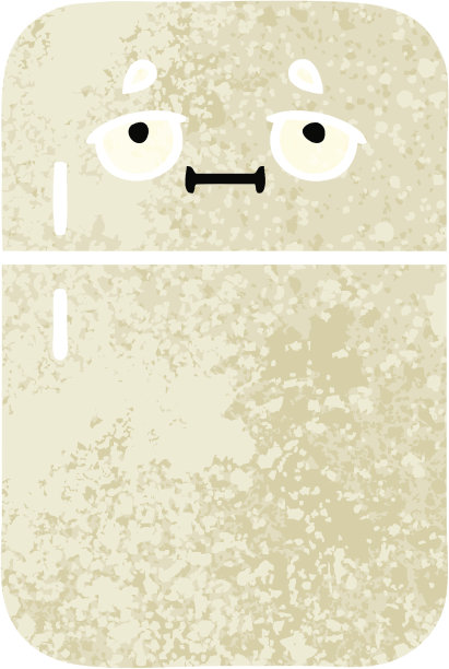 复古插画风格的卡通冰箱冷冻室图片下载