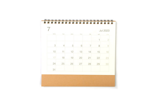 2023年7月日历页，白色背景。日历背景提醒，业务计划，约会会议和事件。图片下载