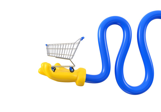 黄色表情手拿或递购物车。孤立的银篮子在长灵活扭曲的手。支付和购物概念。3 d渲染。图片下载