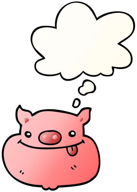 卡通快乐猪脸与思想泡沫在平滑渐变风格图片下载