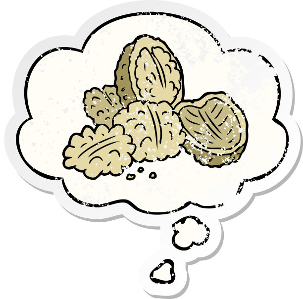 卡通核桃与思想泡泡作为一个痛苦的磨损贴纸图片下载