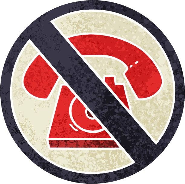 复古插画风格的卡通，一个禁止使用手机的标志图片下载