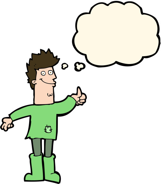 卡通积极思考的人在破布与思想泡沫图片下载