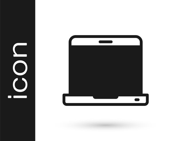 黑色笔记本电脑图标孤立在白色背景。电脑笔记本屏幕空白。向量图片下载