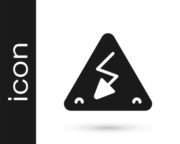 白色背景上隔离的黑色高压标志图标。危险的象征。三角形的箭头。警告图标。向量图片下载