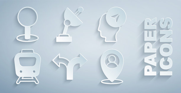 设置道路交通标志，位置与人，火车，雷达和推杆图标。向量图片下载