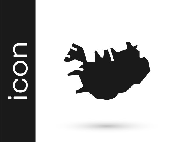 黑色地图的冰岛图标孤立在白色背景。向量图片下载