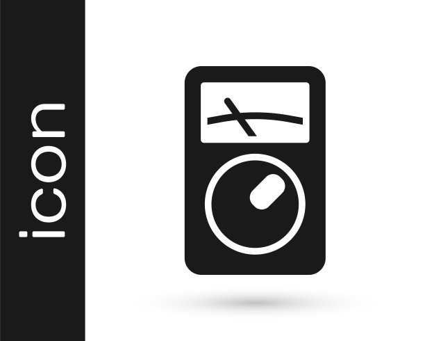 黑色安培表，万用表，电压表图标隔离在白色背景上。电流测量仪器。向量图片下载