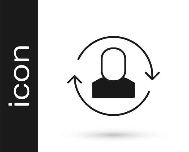 黑色交换工作图标隔离在白色背景上。人与人之间的信息交换。员工或人员更换或互换职位的概念。向量图片下载