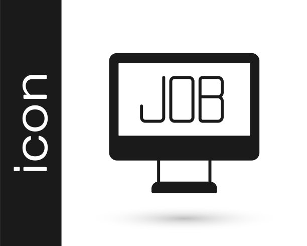 黑色搜索工作图标孤立在白色背景上。招聘或选择的概念。人力资源和招聘业务。向量图片下载