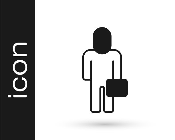 黑色商人图标孤立在白色背景上。业务头像符号用户配置文件图标。男性用户签名。向量图片下载