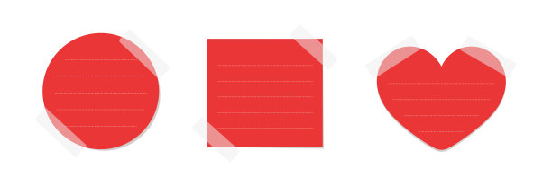 红色粘性贴的模板模型集。胶带办公室备忘录纸矢量插图。图片下载