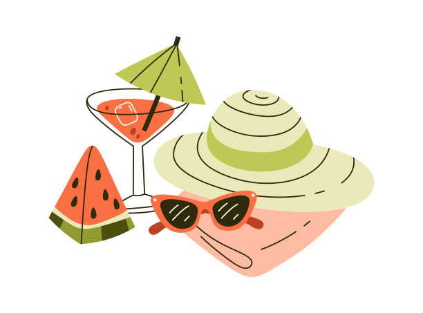 毛巾，帽子，西瓜和鸡尾酒图片下载