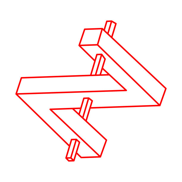 不可能的形状。标志。神圣几何学。视错觉人物。抽象永恒的几何物体。不可能无尽的轮廓。线的艺术。欧普艺术。不可能的几何形状在白色的背景。图片下载