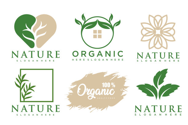 一套现代的自然和有机产品标志模板和图标图片下载