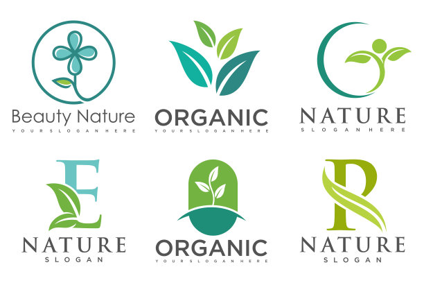 一套现代的自然和有机产品标志模板和图标图片下载