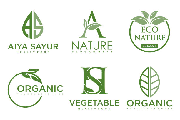 一套现代的自然和有机产品标志模板和图标图片下载