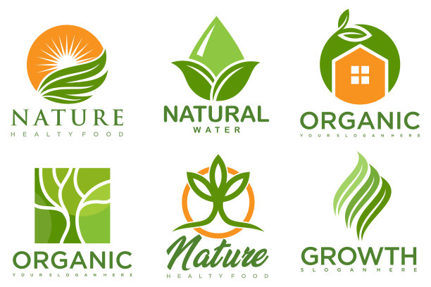 一套现代的自然和有机产品标志模板和图标图片下载