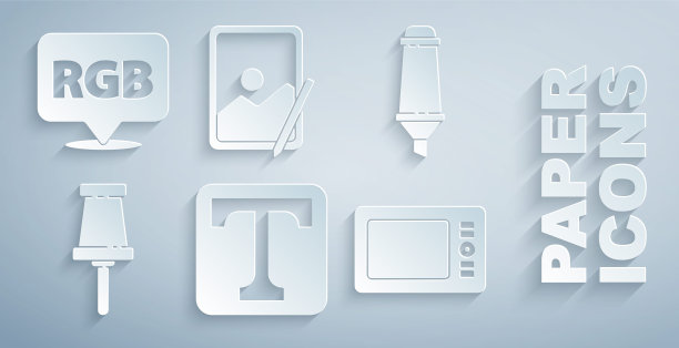 用RGB和CMYK图标设置文本、记号笔、推销、图形板和语音气泡。向量图片下载