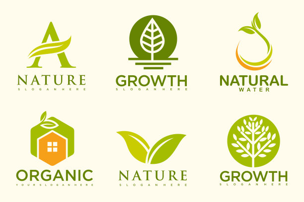 一套现代的自然和有机产品标志模板和图标图片下载