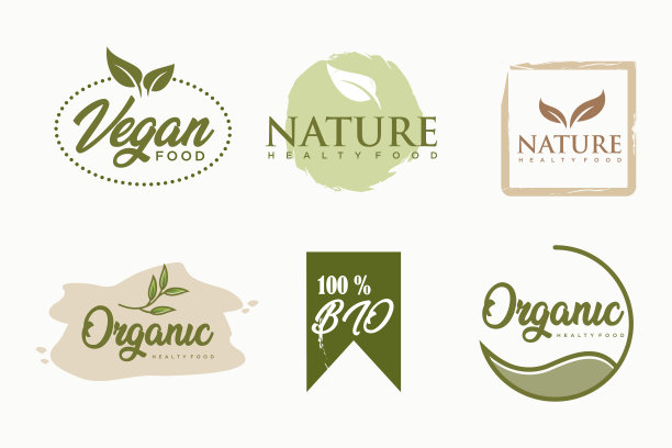 一套现代的自然和有机产品标志模板和图标图片下载