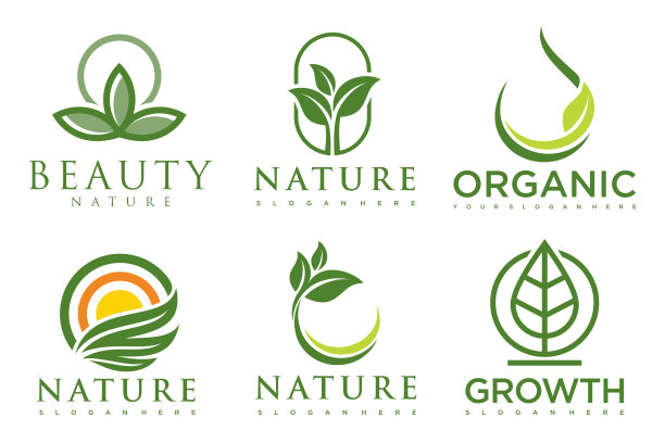 一套现代的自然和有机产品标志模板和图标图片下载