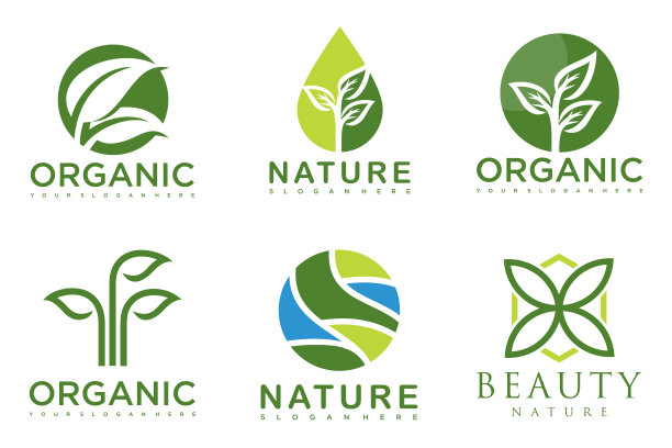 一套现代的自然和有机产品标志模板和图标图片下载