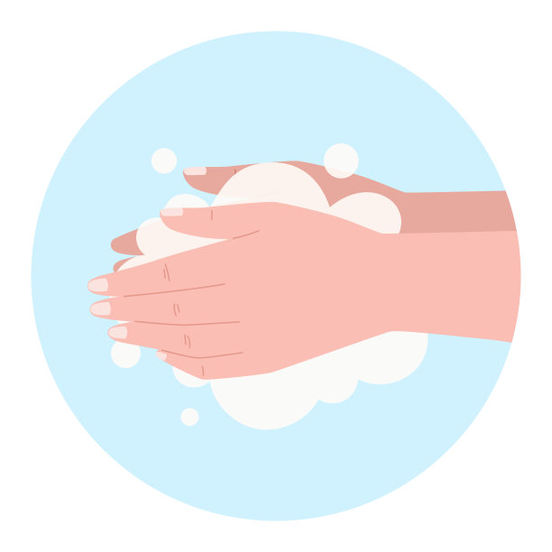 用肥皂和泡沫洗手，保持卫生。人类手臂的矢量卡通插图。图片下载