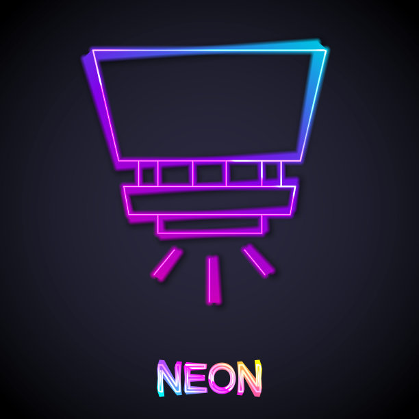 发光的霓虹灯线消防喷水灭火系统图标隔离在黑色背景上。洒水器，灭火器固体图标。向量图片下载