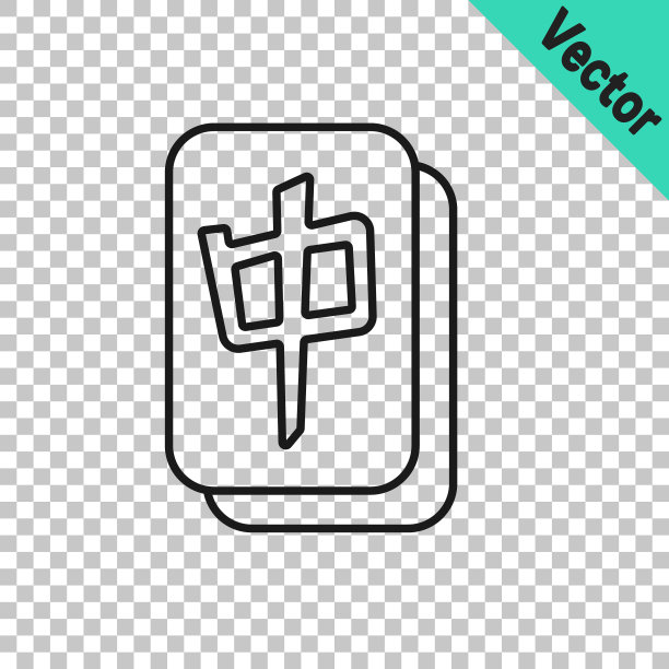 黑线麻将片图标孤立在透明背景上。中国麻将红龙游戏表情符号。向量图片下载