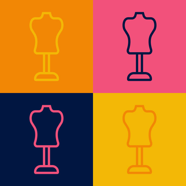 波普艺术线人体模型图标孤立的颜色背景。裁缝假。向量图片下载